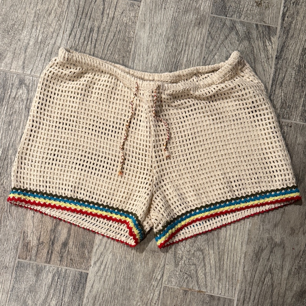 BDG Cream Crochet Shorts with Colorful Trim